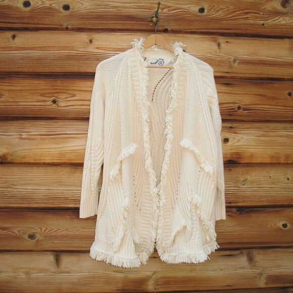 Anthropologie Rosie Neira Wool Cotton Fringe Cardigan Sweater - Picture 3 of 9